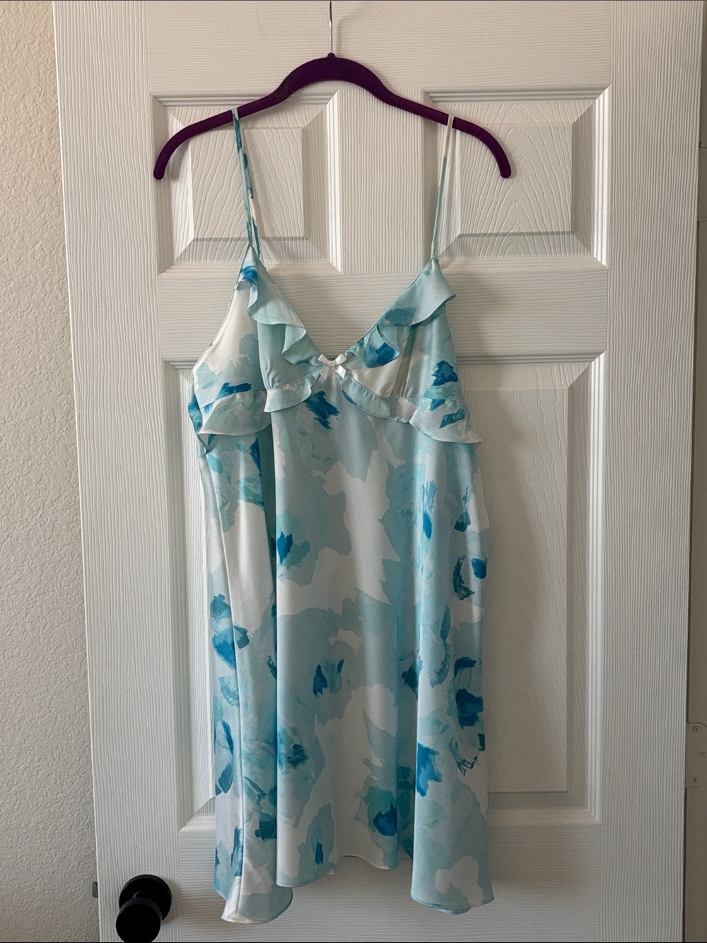 kate spade Aqua & White Floral Satin Ruffle-Trim Chemise